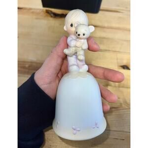 ENESCO Precious Moments Bell Figurine Child w/ Teddy Bear, Jesus Loves Me E-5208